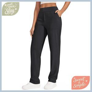 High Waist Straight Leg Work Pants with Pockets Yoga Fabric Business Casual